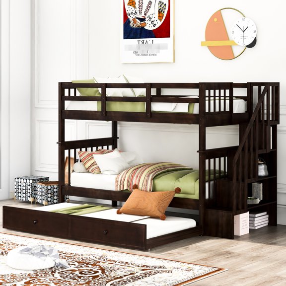 Twintwin Bunk Bed With Versatile Storage Facilities And Trundle For Bedroom - Style