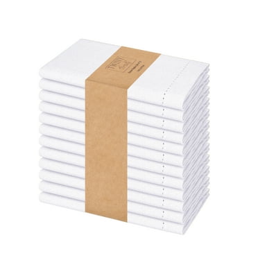 Twiny Threads Set of 12 Hemstitch Reusable Cloth Dinner Napkins - White