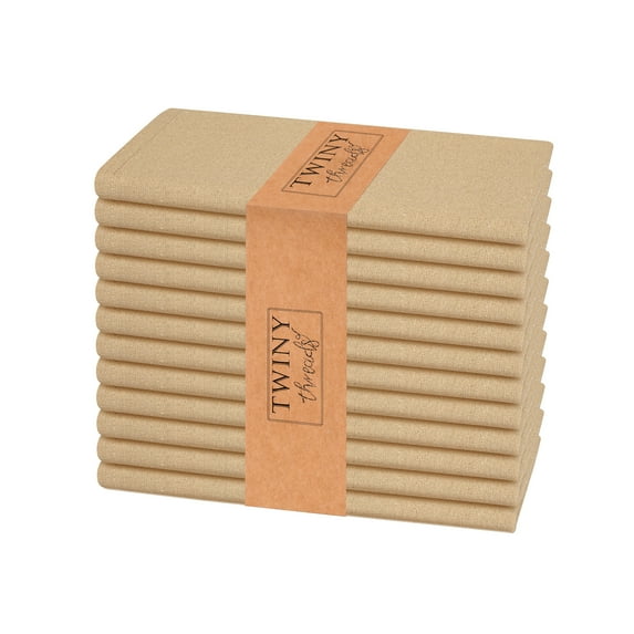 Twiny Threads Set of 12 Solid Reusable Cloth Dinner Napkins - Beige