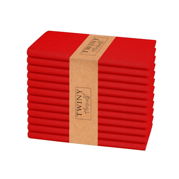 Twiny Threads Set of 12 Solid Reusable Cloth Dinner Napkins - Red