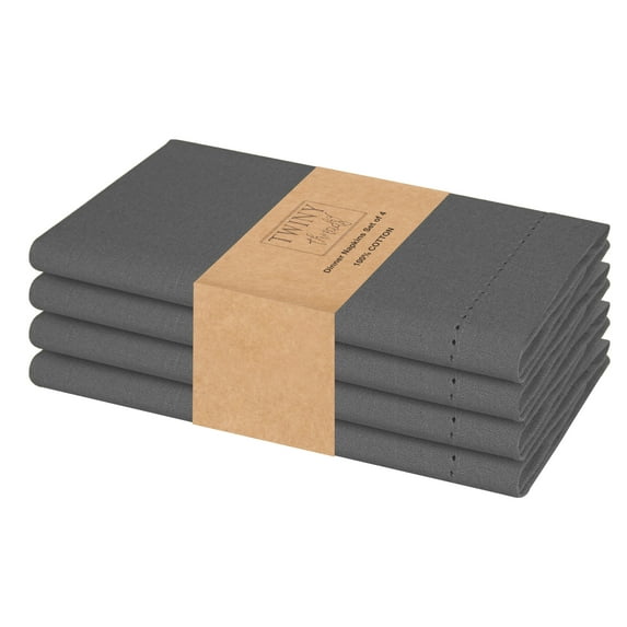 Twiny Threads Set of 4 Hemstitch Reusable Cloth Dinner Napkins - Grey