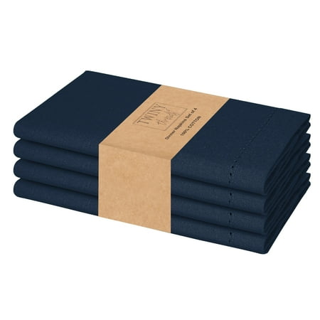 Twiny Threads Set of 4 Hemstitch Reusable Cloth Dinner Napkins - Navy