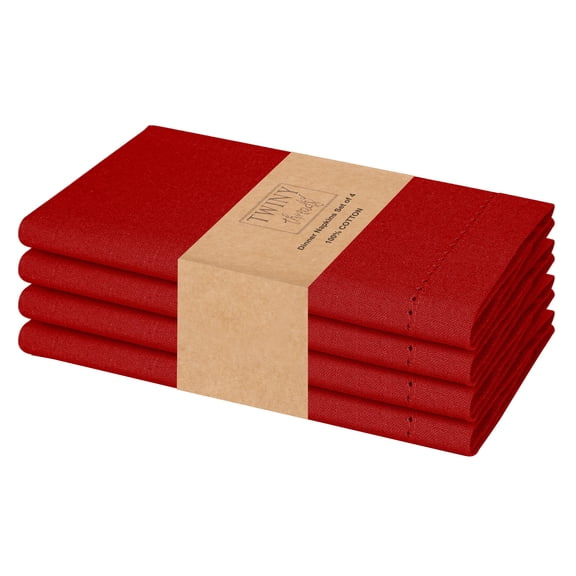 Twiny Threads Set of 4 Hemstitch Reusable Cloth Dinner Napkins - Red