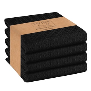 Twiny Threads Waffle Kitchen Towel 16"x26" Set of 4 - Black