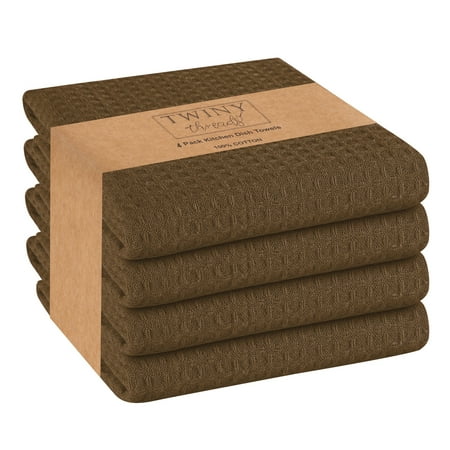 Twiny Threads Waffle Kitchen Towel 16"x26" Set of 4 - Brown