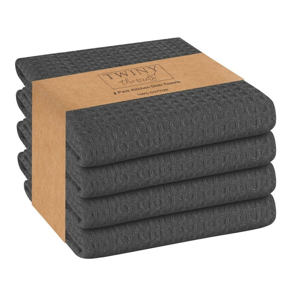 Twiny Threads Waffle Kitchen Towel 16"x26" Set of 4 - Grey