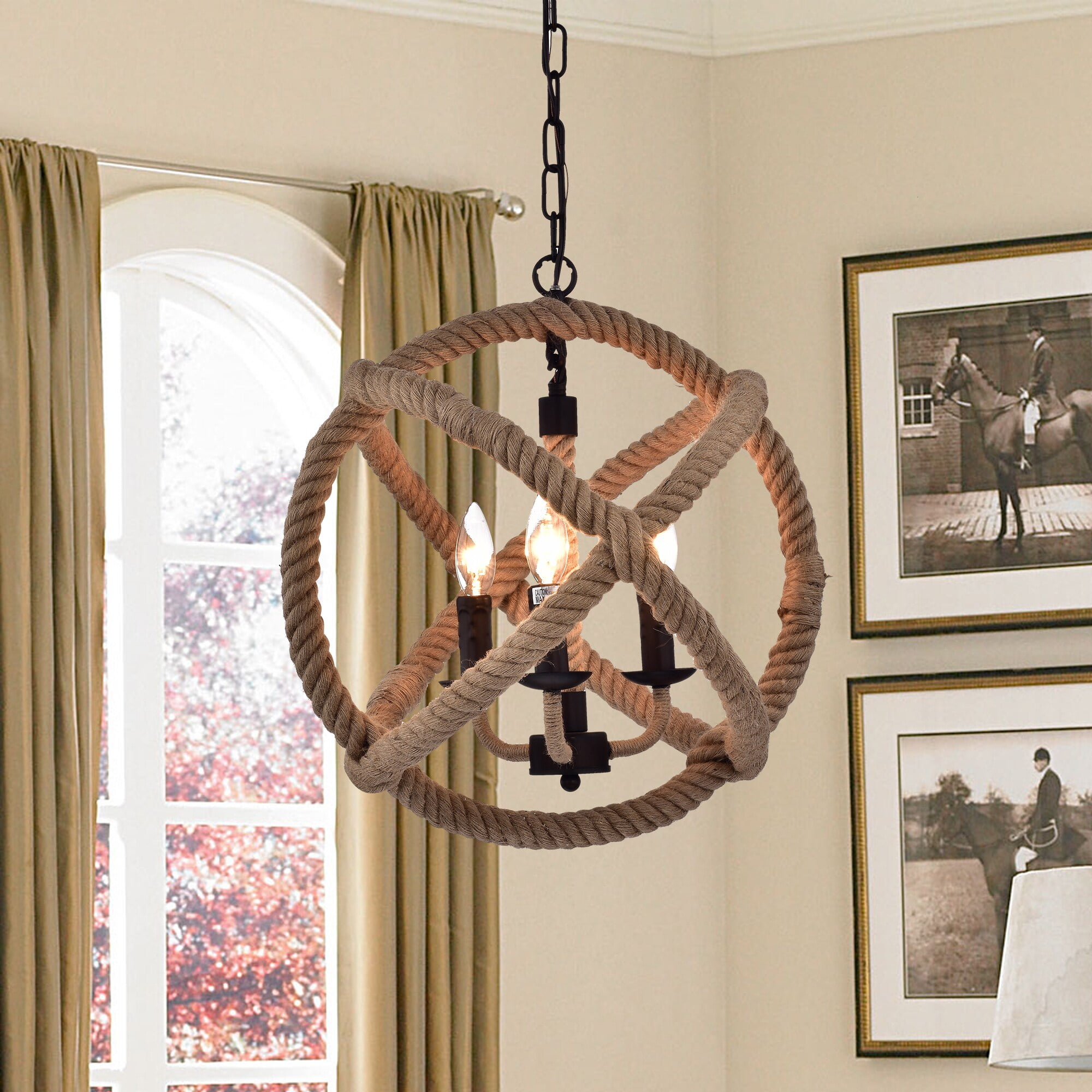 Twirlie 16.5-inch Hemp Rope Antique Bronze Metal Chandelier