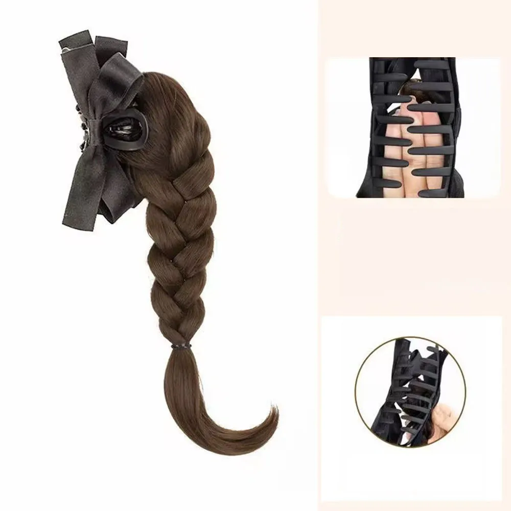 Twist Braid Synthetic Wig Clip Bow High Ponytail Temperament Sweet Natural Simulation Back Head Braid Hair Clip Wig Bag