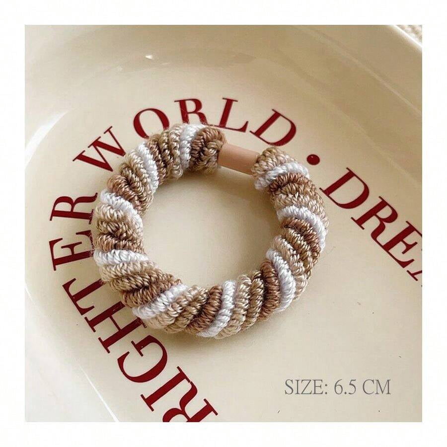 Twist Camel Color-Blocked Knotted Hair Band With High Elasticity And Gentle Grip For Ponytail Styling