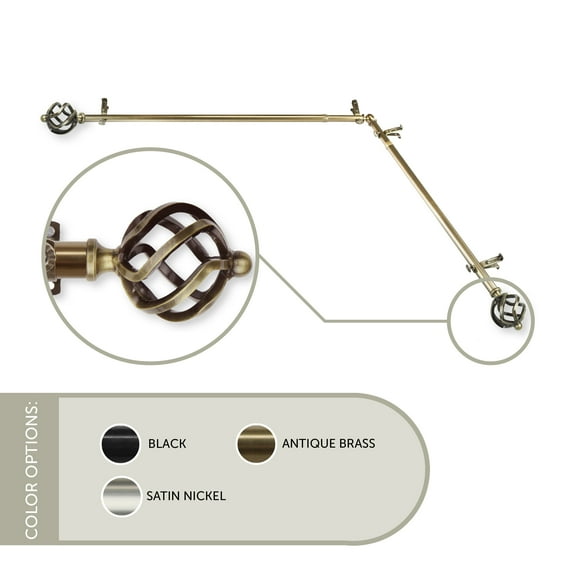 Twist Corner Window Curtain Rod 13/16 inch dia. 28-48" - Antique Brass