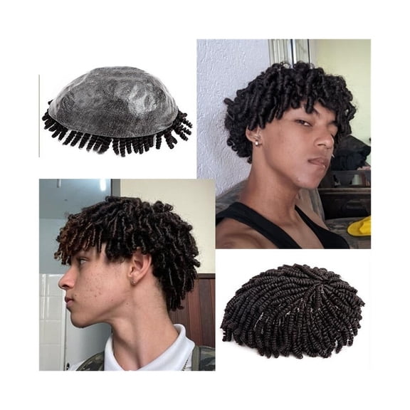 Twist Crochet Braided Men's Capillary Prothesis 6" Human Hair 0.1mm Skin Base Dreadlock Toupee