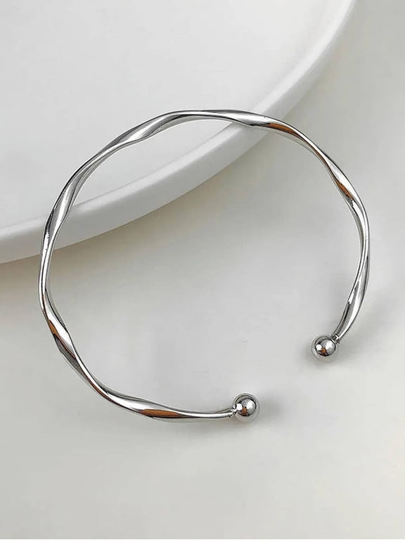 Twist Design Silver Cuff Bangle Bracelet For Women