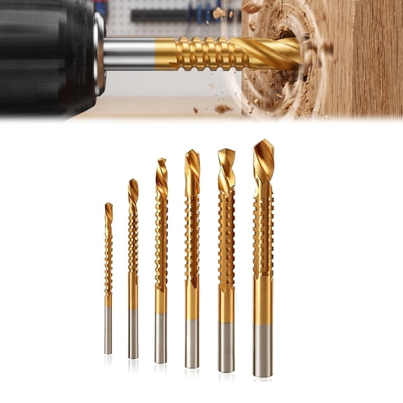 Twist Drill Bit Set, Side Cutting Drill Bit, 1Set-6Pcs Titanium HSS Serrated Spiral Edge, Ideal for Wood Plastic and Thin Sheet Metal