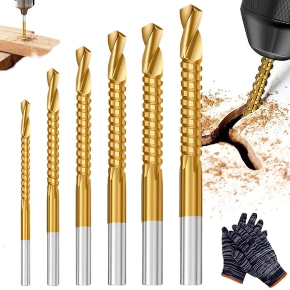 Twist Drill Bit Set, Titanium Coated Drill Bit Set for Metal Drill Bits, HSS 6-Piece Tool Kit