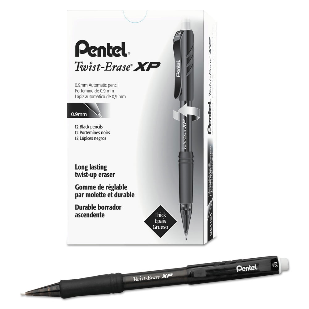 Pentel QE419A Twist-Erase EXPRESS 0.9 millimeter HB (No. 2) Mechanical Pencil - Black Lead/Barrel (1-Dozen)