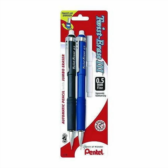 Twist-Erase III Mechanical Pencil, 0.5 mm, HB (#2), Black Lead, Black/Blue Barrel, 2/Pack | Bundle of 2