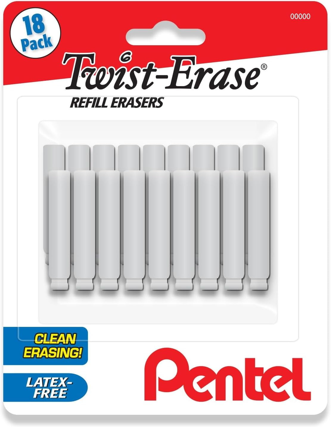 Twist Erase Refill Erasers - Pack of 18 Latex Free Refills for Twist Eraser Mechanical Pencils