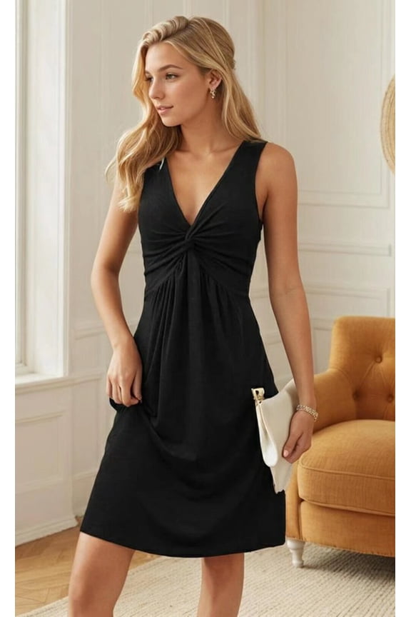 Twist Front V Neck Ruffle T Shirt Dress for Women Casual Vacation Dress Elegant Club Party Tunic Mini Dresses