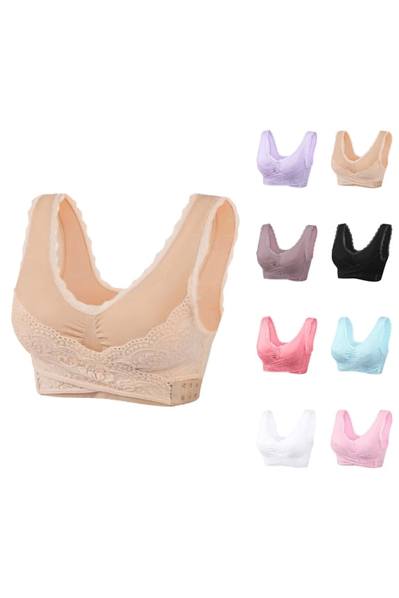 Twist Front Wireless Seamless Push Up Bras for Women Plus Size Wave Trim Lace Sleeping Yoga Bralettes Everyday Bra