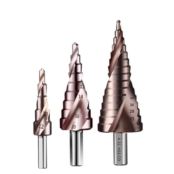 Twist Groove Cobalt Metal Step Cone Drill Bit  M35 Step Drill 4-12/4-20/4-32mm Spiral Groove Triangle Shank Saw Cutter