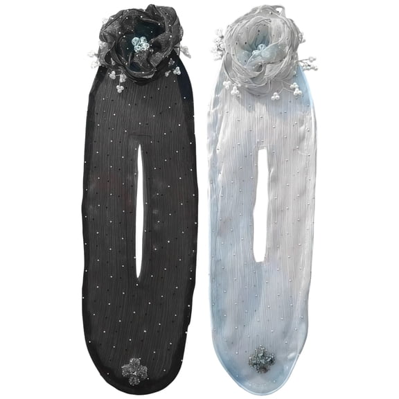 Twist Hair Clips for Women, Flower Hair Clips with Pearlescent Highlights, Hair Roller Clips with Sparkling Center, Black and Silver Twist Accessories, 4.1 x 13.8 in10.5 x 35 cm