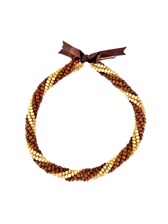 Twist Hawaiian Koa Wood And Coconut Bead Hawaii Lei Necklace, Brown, 24.5"