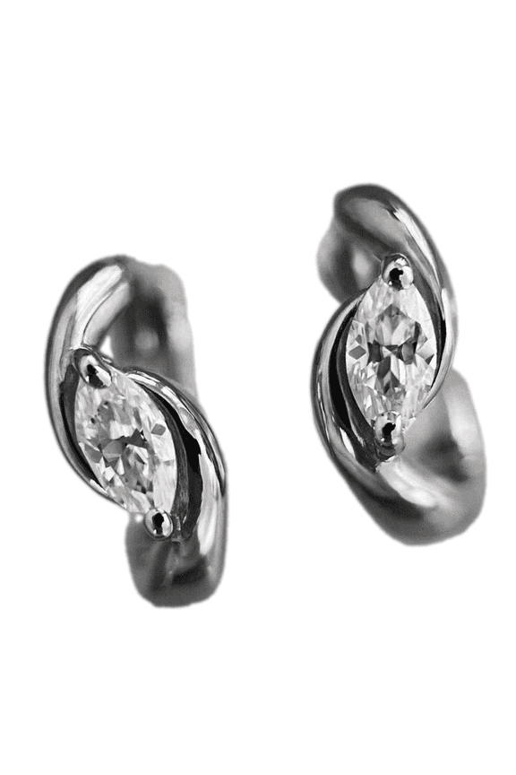 Twist Hook Marquise Moissanite Earrings - 3.5x7mm D/VVS1, 925 Silver 18K Gold Plated, Nature-Inspired Lightweight Jewelry