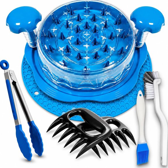Twist Large with Ergonomic Handle & Clear Lid  Chicken Breast Shredder Machine with Built-In Tray, Dishwasher Safe, Non-Slip Base, 7-Piece Meal Prep Set, Sky Blue