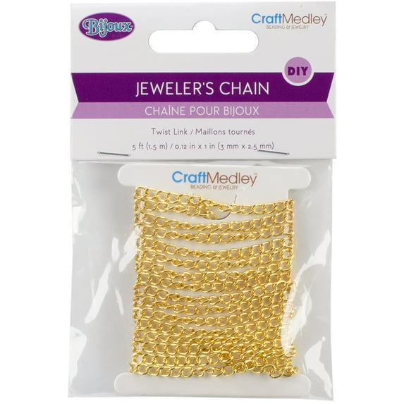 Twist Link Chain 1.5m 3mmX2.5mm-Gold, Pk 6, Multicraft Imports