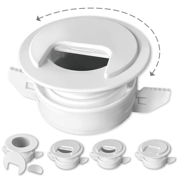 1PK White Patented: Only Cable, Wire, Cord Management, Tool-Free Self-Securing/Locking Grommet with Cap Slider, for Walls, Ceilings, Desks - Used for All Surfaces 3/8" to 1" Thick, Made in USA