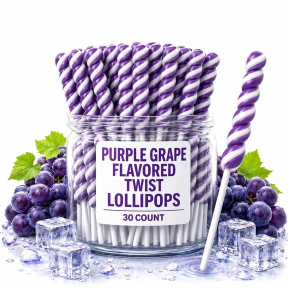 Twist Lollipop Candy Grape Flavor Individually Wrapped Purple Pops 30 Bulk Pack Suckers