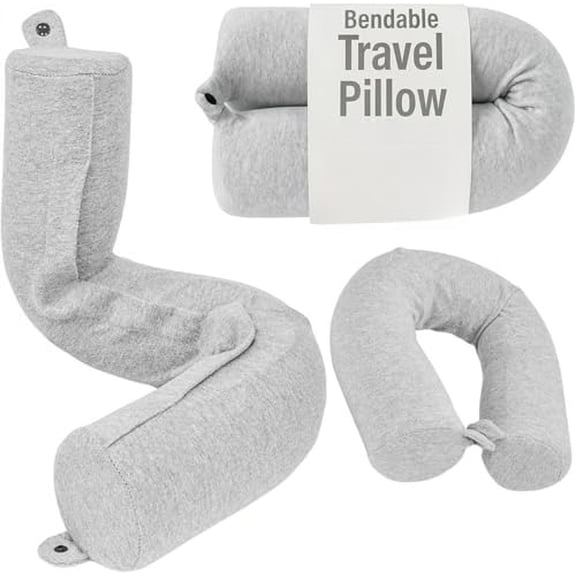 Twist Memory Foam Travel Pillow for Airplanes - Travel Neck Pillow for Sleeping - Airplane Pillow for Neck Support, Chin, Lumbar and Leg - Adjustable, Bendable Neck Roll Pillow Gray,Standard (26")