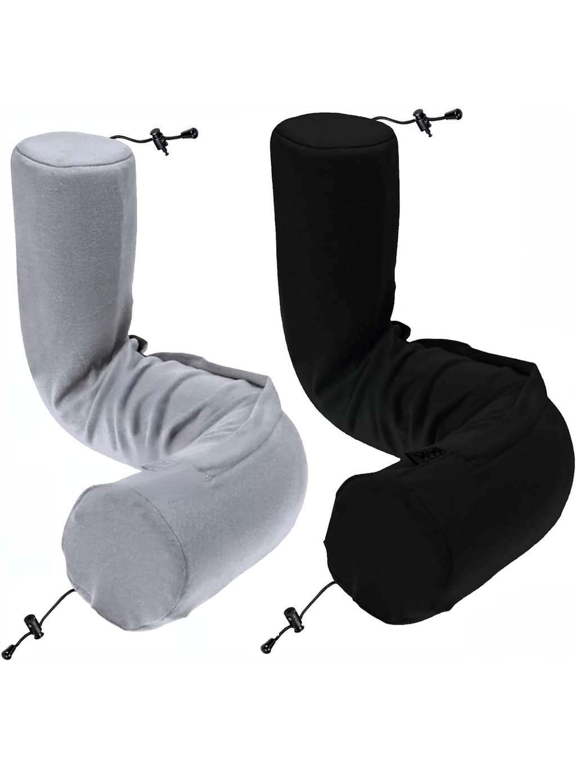 Twist Memory Foam Travel Pillow for Airplanes Neck Support Chin Lumbar Leg Adjustable Bendable Neck Roll Gray and Black