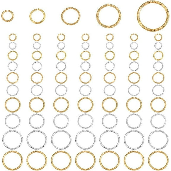 Twist Open Jump Rings 760pcs 5 Sizes Textured O Rings Connectors 8/10/12/15/20mm Jump Ring Jewelry Findings Large Jump Ring for Earring Bracelet Necklace Pendants Golden/Platinum