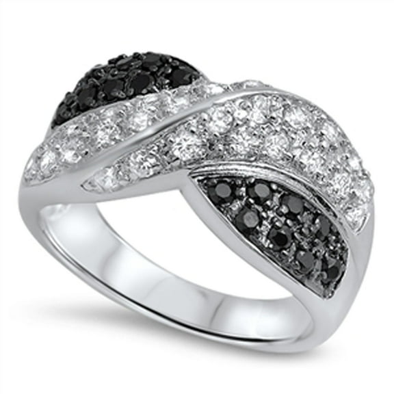 Twist Ring White Black Cubic Zirconia .925 Sterling Silver Cluster Band Jewelry Female Male Size 5