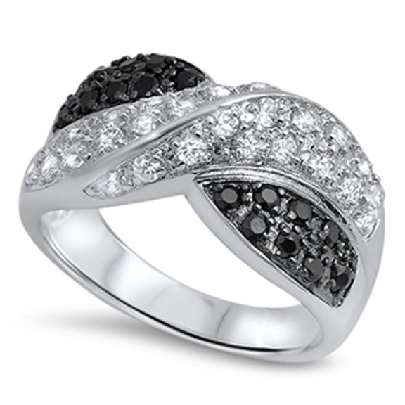 Twist Ring White Black Cubic Zirconia .925 Sterling Silver Cluster Band Jewelry Female Male Size 9