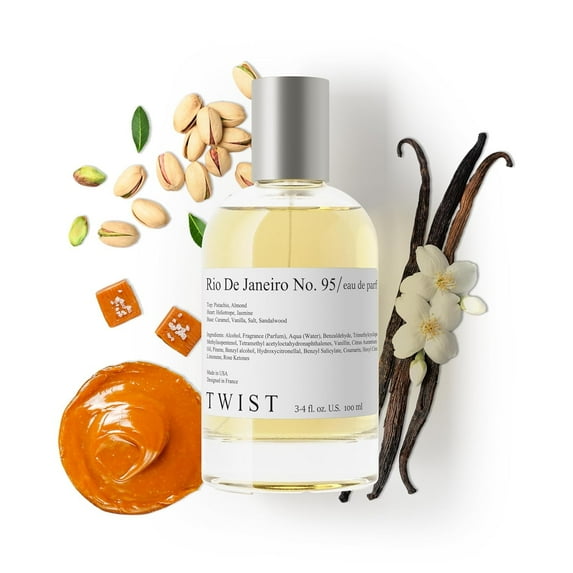 Twist Rio De Janeiro No. 95 Inspired by Sol D. J. 62 Pistachio & Salted Caramel, Long Lasting Perfume For Women, Paraben Free, Vegan, Clean Ingredients, Fragrance - Spray 100 ml | 3.4 fl. oz.