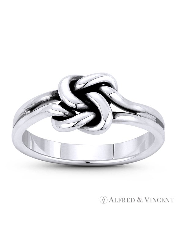Twist-Rope Overhand Love Knot 7.5mm (0.3in) Charm Sailor's Promise Ring in Oxidized .925 Sterling Silver