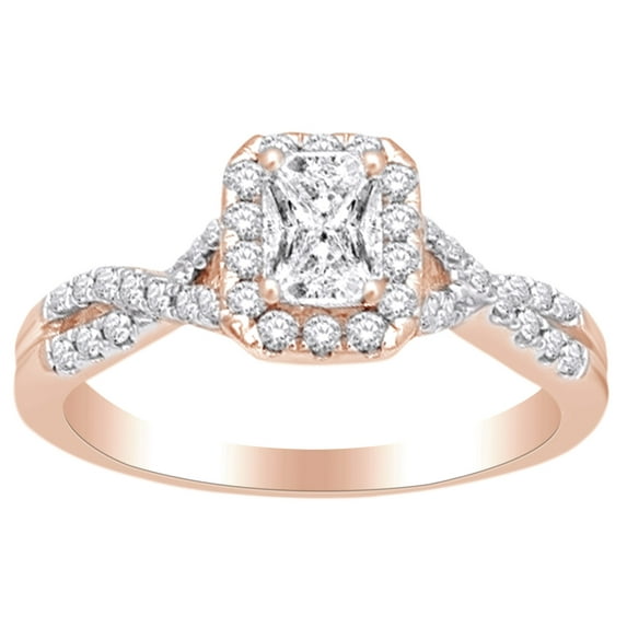 AFFY Twist Shank Womens Engagement Ring In 14k Rose Gold With 0.9 CT White Natural Diamond With RING Size-12.5