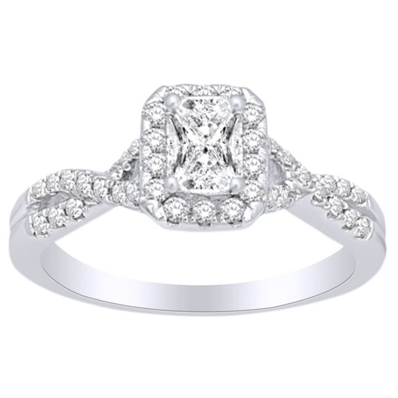 AFFY Twist Shank Womens Engagement Ring In 14k White Gold With 0.9 CT White Natural Diamond With RING Size-8.5