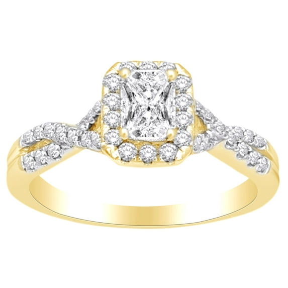 AFFY Twist Shank Womens Engagement Ring In 14k Yellow Gold With 0.9 CT White Natural Diamond With RING Size-7.5