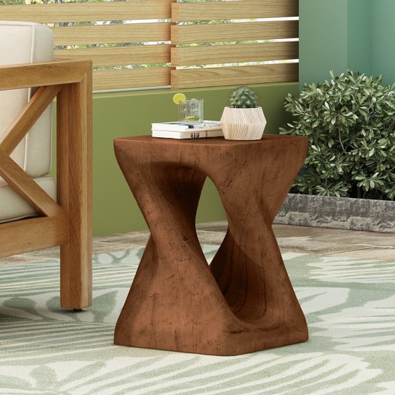 Twist Shape Side Table, Wood-like texture, antique brown Color