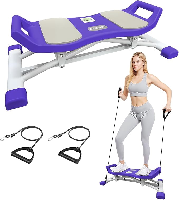 Twist Slide Stepper Machine, Low Impact Full Body Workout Equipment, Silent Ski Training Stepper with Resistance Bands & LCD Monitor for Home Exercise Purple