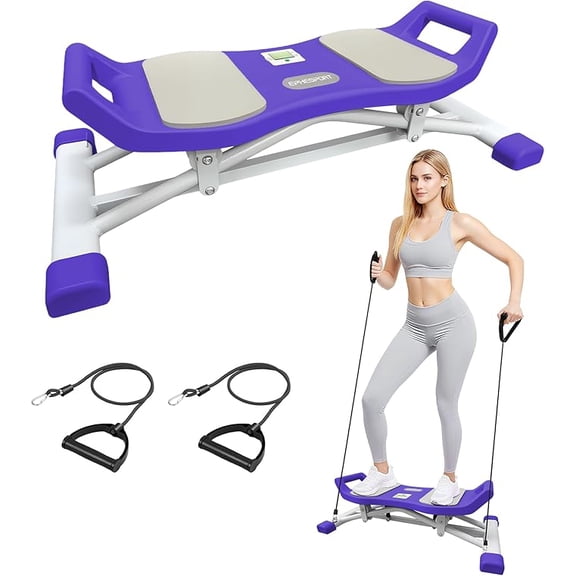 Twist Slide Stepper Machine, Low Impact Full Body Workout Equipment, Silent Ski Training Stepper with Resistance Bands & LCD Monitor for Home Exercise Purple