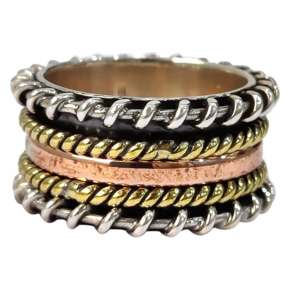 Twist Spinner Band, Meditation Ring, 925 Sterling Silver Ring, Spinning Thumb Ring, Multi Tone Ring, Fidget Ring, Handmade Jewelry, Christmas Oxidized, Womans Band Ring, Anxiety Ring, Mans Band Gifts