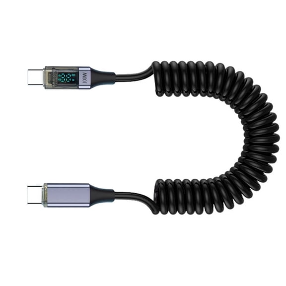 Twist Without Spring Designs Cable USB C To C 100W Fast Charges Cable Digital Display Efficient for Electronic Devices