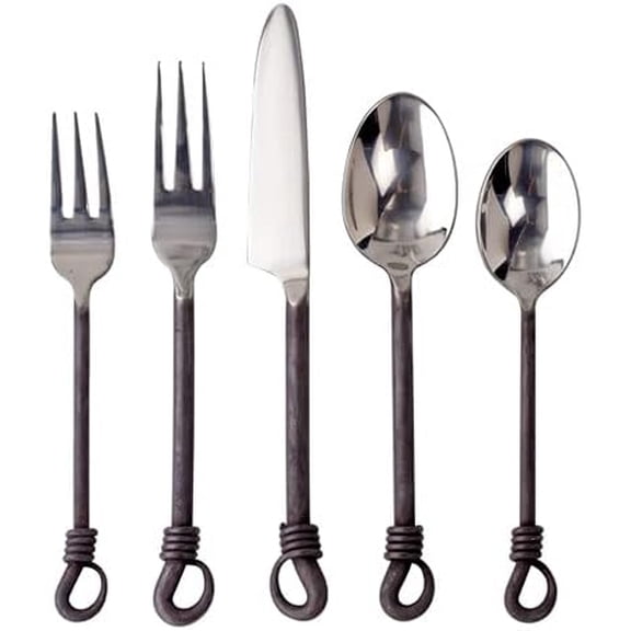 Twist and Shout Flatware Set Medieval Times Handcrafted Black Steel Handles with Polished Stainless Steel Heads$$Home Decor, Kitchen, & Other