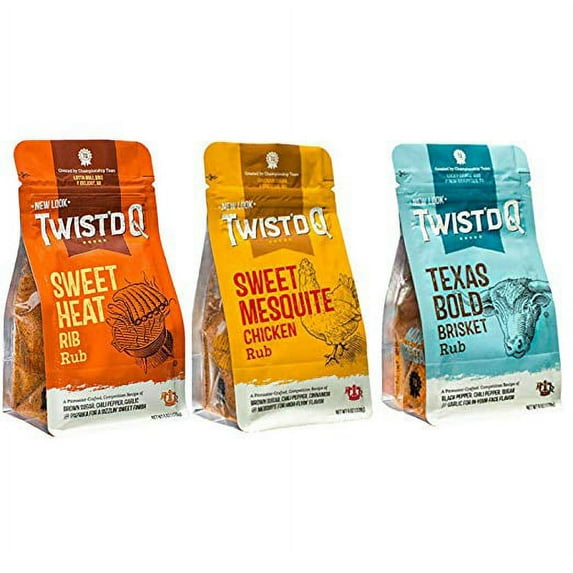Twist'd Q Barbecue Seasoning BBQ Rubs Bundle | Includes: Sweet Heat Rib Rub, Sweet Mesquite Chicken Rub & Texas Bold Brisket Rub | 6 Ounces Each