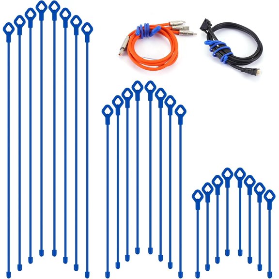 Twist ties - perforated silicone ties, 24 rubber twist ties for wires, reusable binding straps 6 inches, 12 inches, 18 inches for bundling and organizing, indoor and outdoor use (blue)