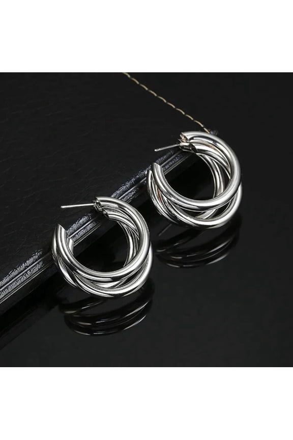 Twisted Hoop Fashion Earrings, Stainless Steel, (Includes Jewelry Pouch), 2 in, 2 Count Per Pack